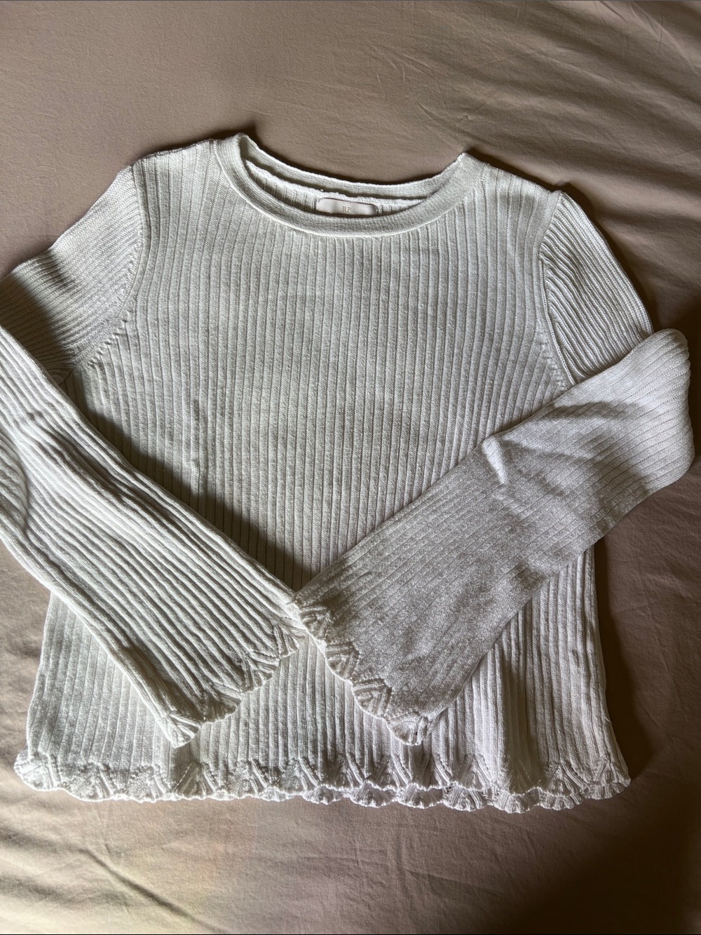 Rachel Parcell Ivory Ribbed Long-Sleeve Linen blend Sweater